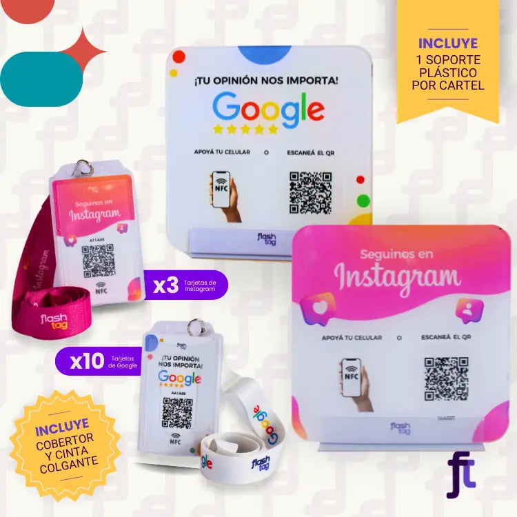 Combo - 10 Tarjetas Google + 3 Tarjetas Instagram + 1 Cartel Google + 1 Cartel Instagram