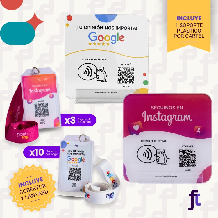 Combo - 10 Tarjetas Google + 3 Tarjetas Instagram + 1 Cartel Google + 1 Cartel Instagram